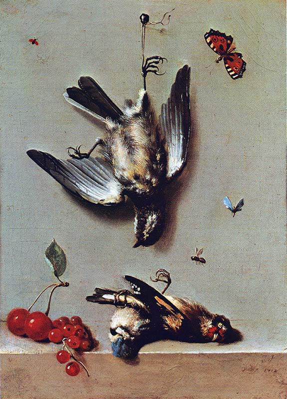 Still life with Dead Birds-Gooseberries-Cherries and Insects